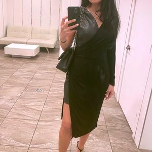 Bcbg maxazria leather and knit asymmetrical cocktail dress